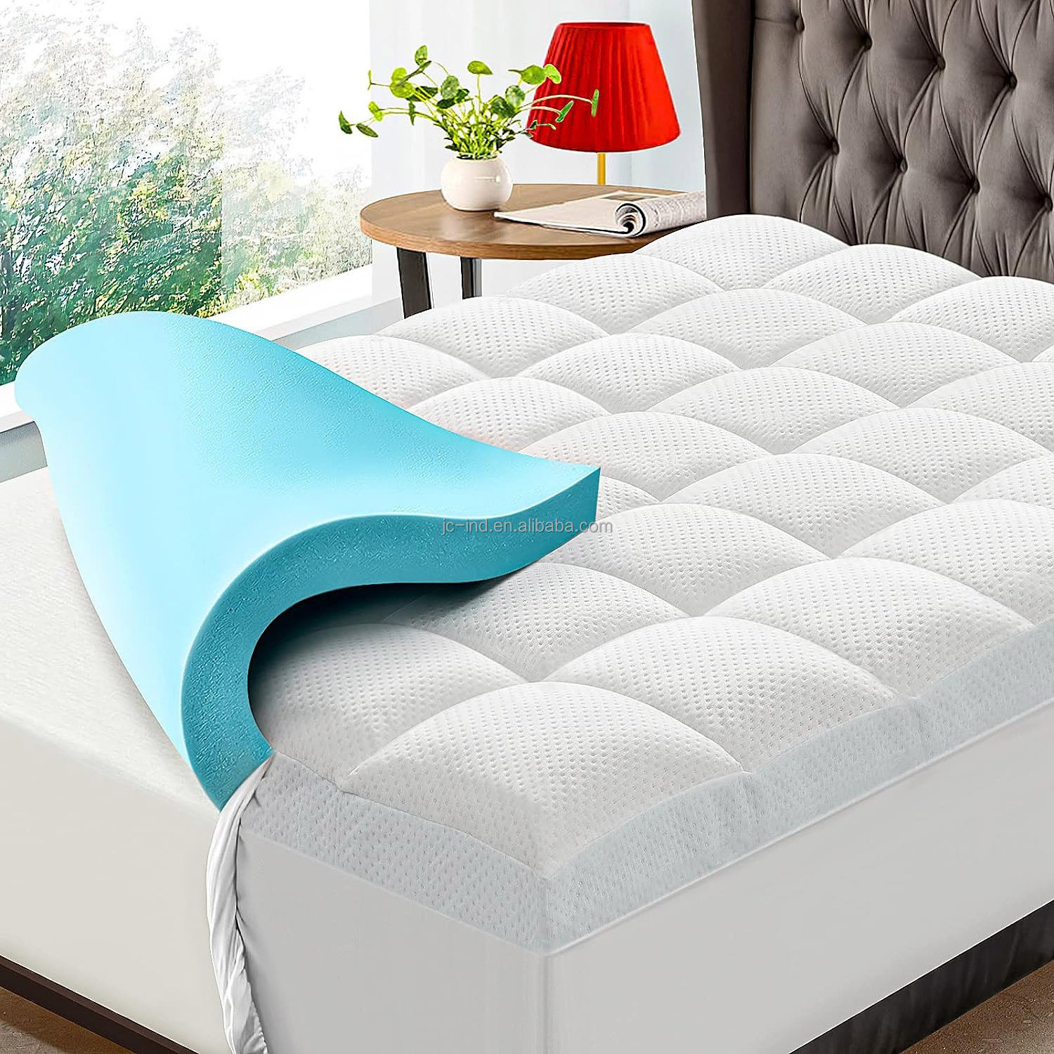 Customized Size Quilted Gel Memory Foam Mattress Topper with Deep Pocket Bed Skirt