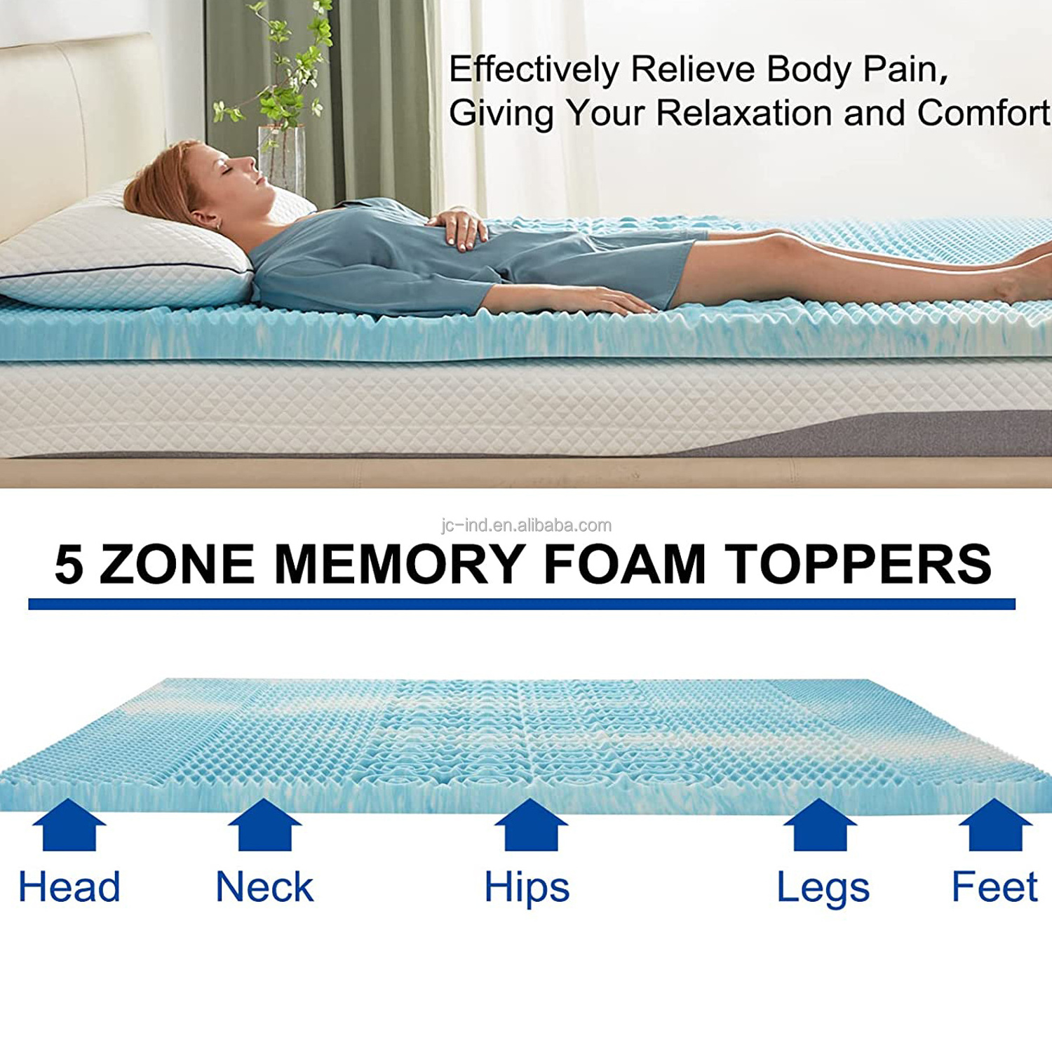 3 Inch Mattress Topper 5-Zone Memory Foam Mattress Topper Pressure Relieve Soft Mattress Pad