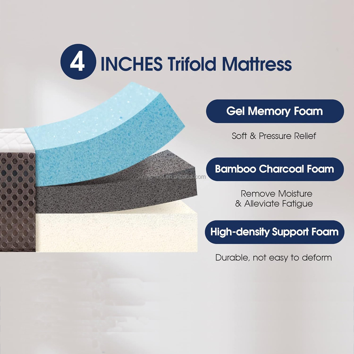 Memory Foam 3inch 4 Inch Tri Folding Mattress Portable Floor Guest Bed with Removable Bamboo Cover