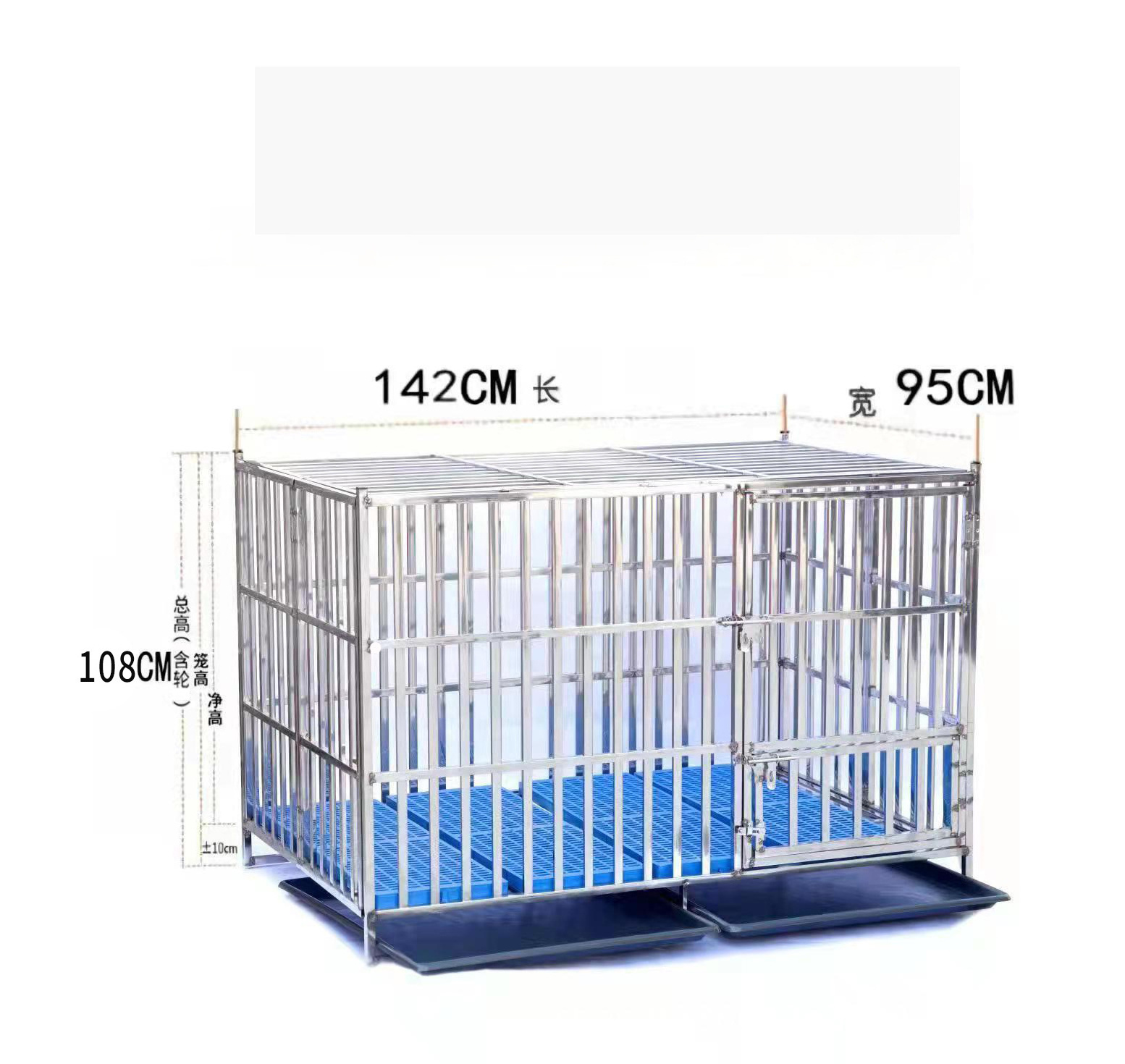 Dog Cage Foldable Golden Hair Thickened Stainless Steel Pet Dog Large Cage With Wheels