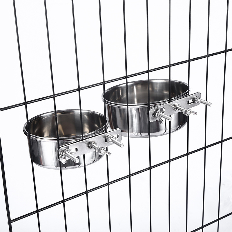 Hanging Dog Bowl Stainless Steel Bird Parrot Food Water Bowls Bunny Feeder With Hook