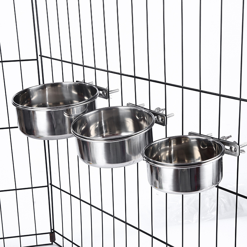 Hanging Dog Bowl Stainless Steel Bird Parrot Food Water Bowls Bunny Feeder With Hook