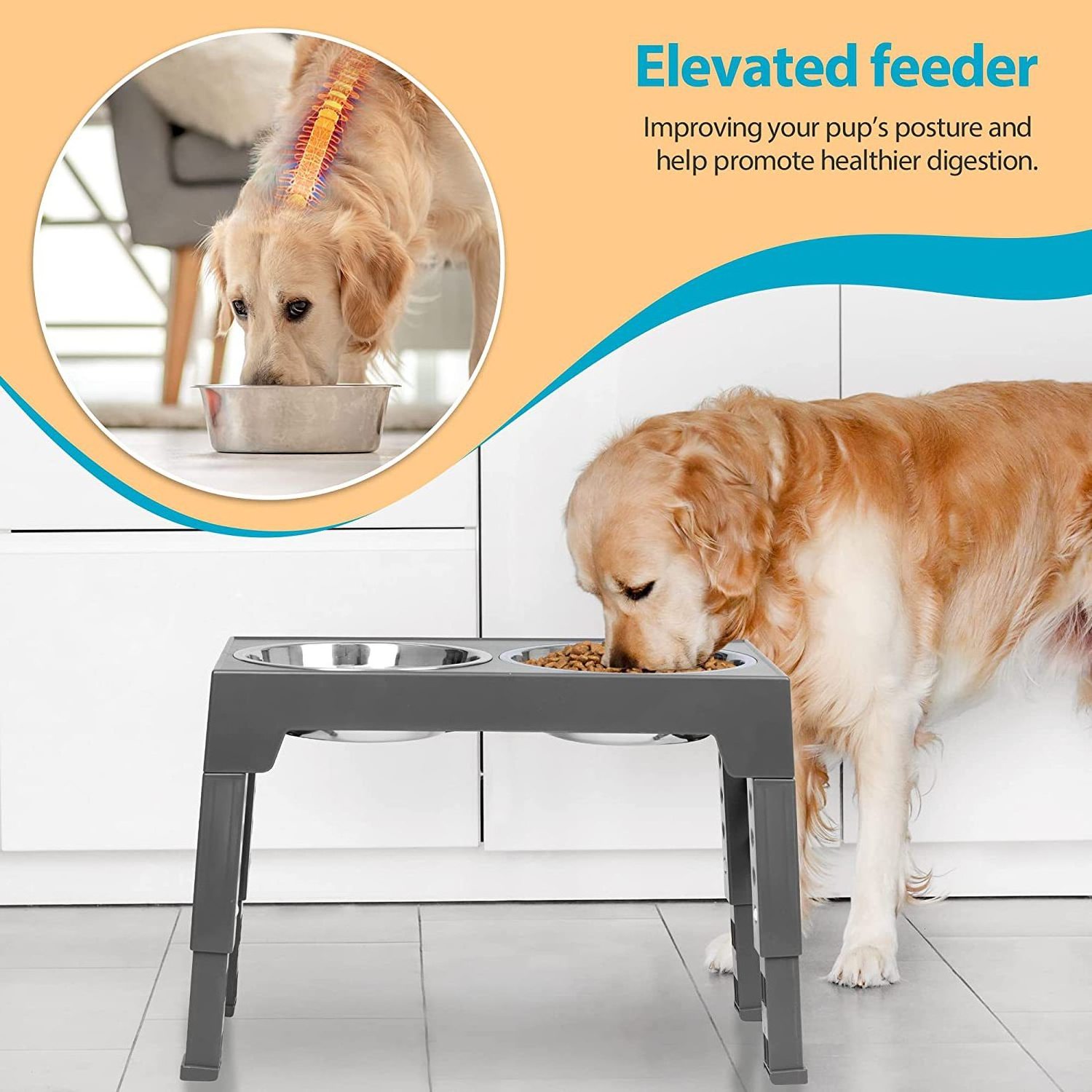 Slow Feeders Pet Bowl Foldable Stainless Steel Elevated Adjustable Dog Food Feeder Bowl