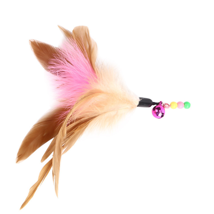 2024 New Cat Teaser Stick Steel Wire Colorful Feathers Pet Interactive Funny Cat Teaser Stick Toy With Bells