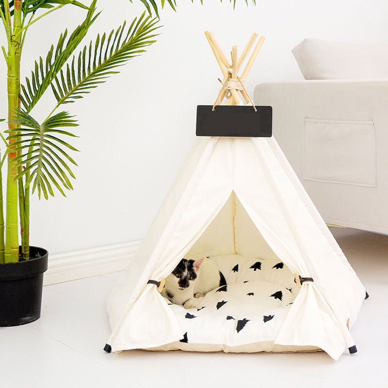 Outdoor Foldable Portable Canvas Cat Durable Teepee Pet Dog Tent House With Thick Cushion