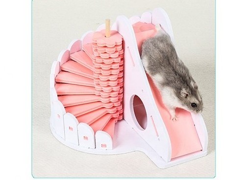 Indoor Small Animals Pet House Colored Wooden Wolf Bear Hamster Funny Slide Acrylic Hamster Toy