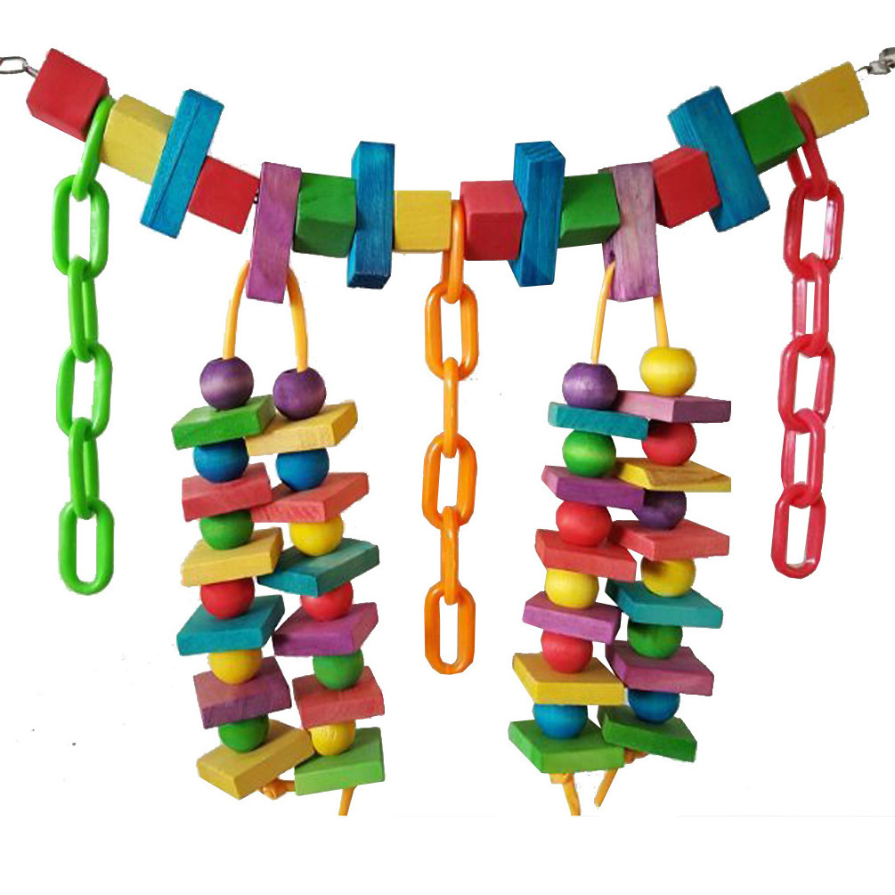 Colorful wooden block chain soft bridge Suspension bridge Bird swing Ladder Parrot toy