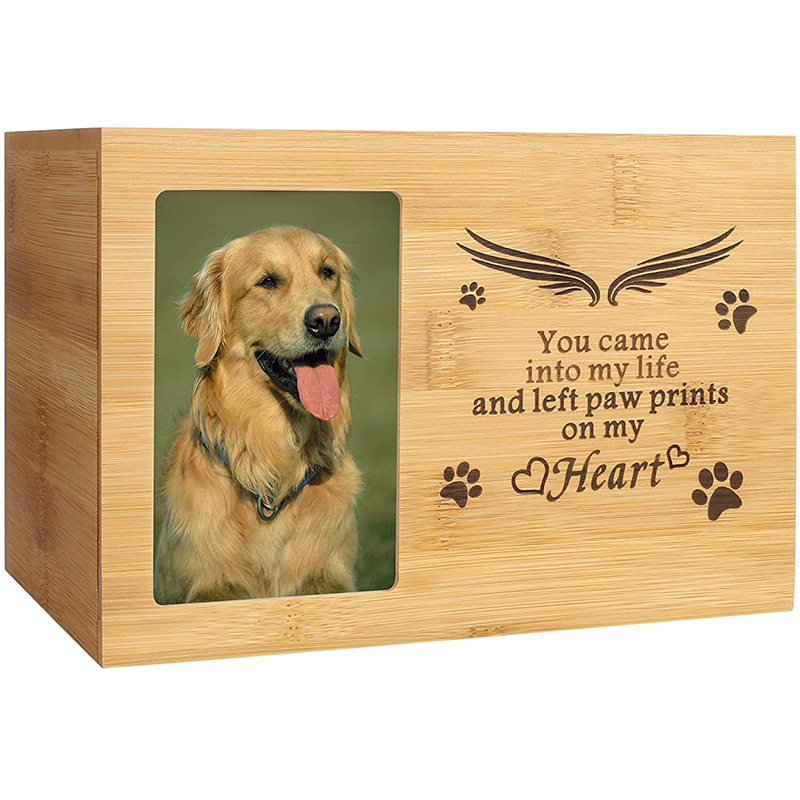 Dog Cat Urn with Photo Frame Pet Memorial Urn for Ashes Cat Dog Memory Box Memorial Keepsake Bamboo Luxury Customized Logo