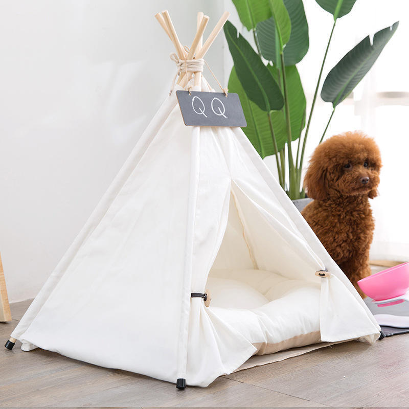 Outdoor Foldable Portable Canvas Cat Durable Teepee Pet Dog Tent House With Thick Cushion