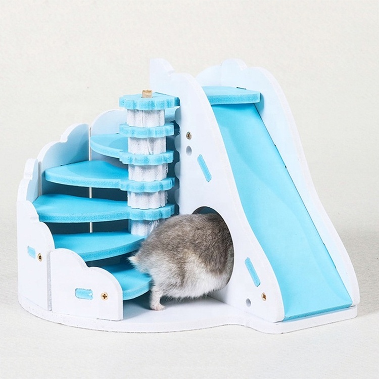 Indoor Small Animals Pet House Colored Wooden Wolf Bear Hamster Funny Slide Acrylic Hamster Toy