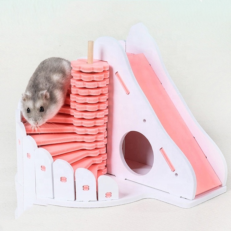 Indoor Small Animals Pet House Colored Wooden Wolf Bear Hamster Funny Slide Acrylic Hamster Toy