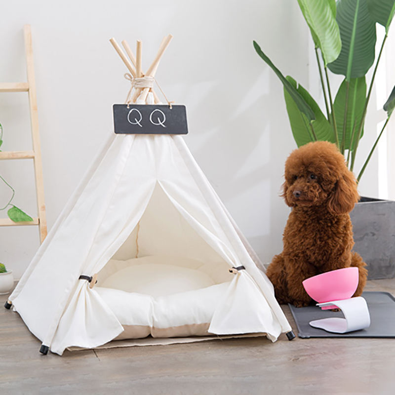 Outdoor Foldable Portable Canvas Cat Durable Teepee Pet Dog Tent House With Thick Cushion