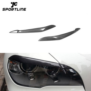 Pair Eyebrows Carbon Fiber Headlights Eye Lids Cover for BMW X5 E70 07-2013