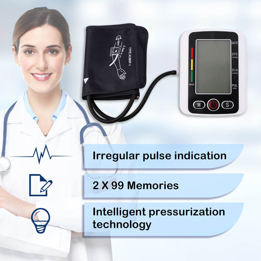 Portable Electric Digital Arm Blood Pressure Monitor Medical Electric Sphygmomanometer Made of Durable Plastic