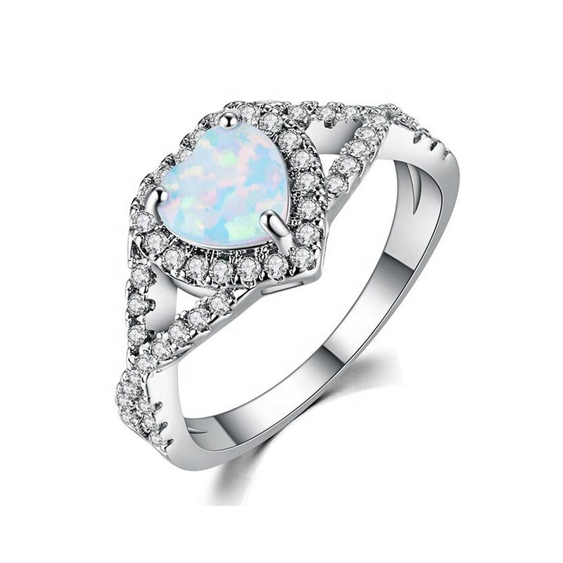 JCA Dainty Silver Jewelry 925 Sterling Heart Halo Opal Braid Ring