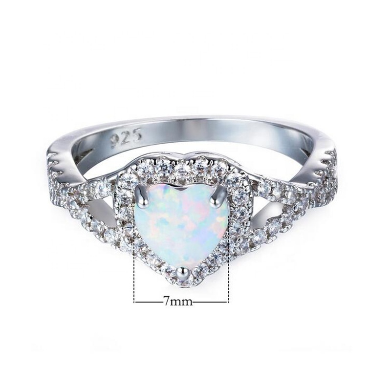 JCA Dainty Silver Jewelry 925 Sterling Heart Halo Opal Braid Ring