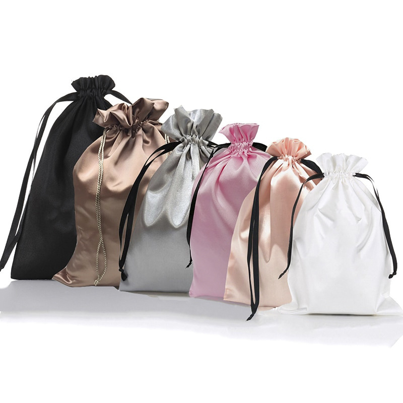 Custom Printed Logo Large Hair Silk Jewelry Eyelash Dust Wig Pouch Shoe Drawstring Bag Satin Bags Hair Silk Bags