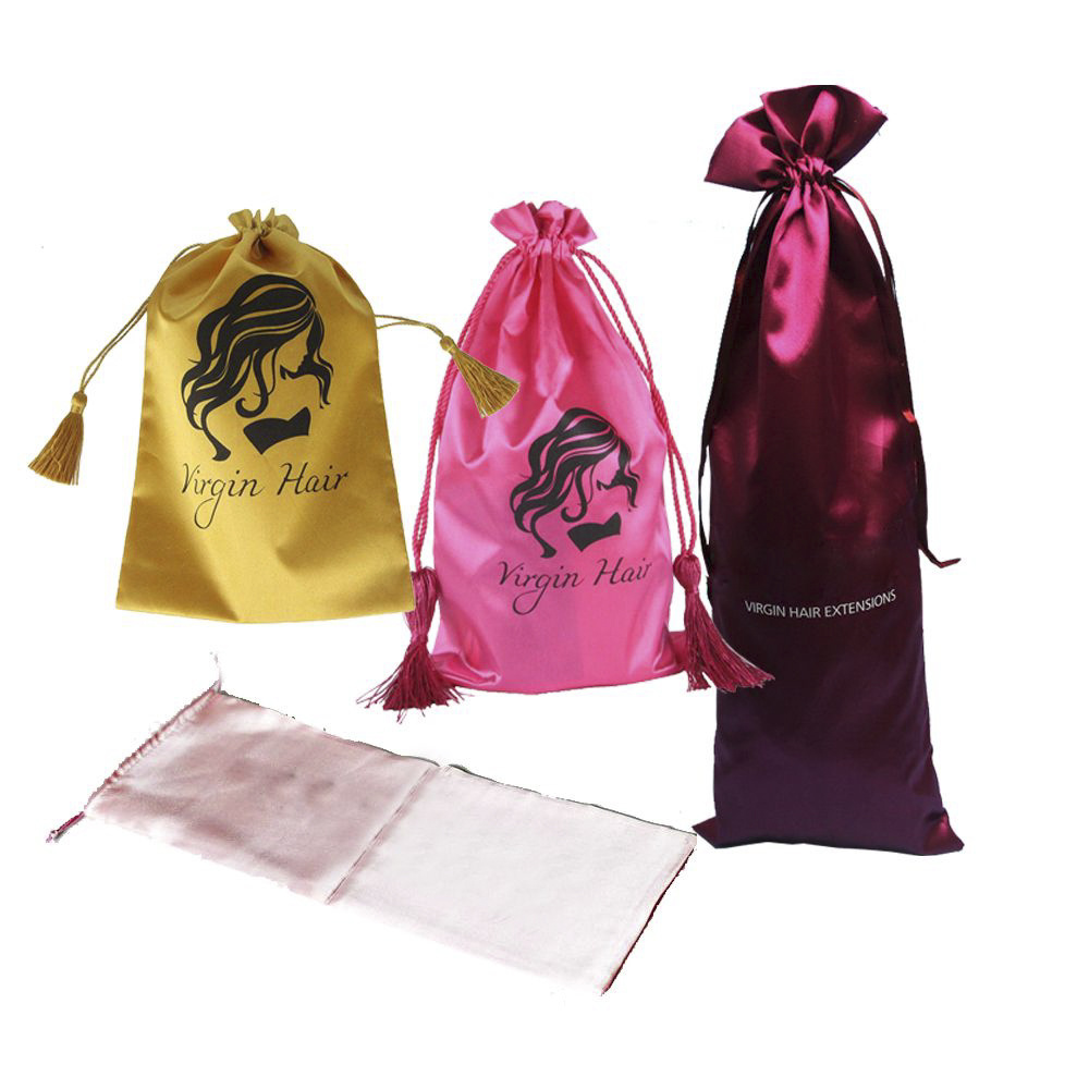 Custom Printed Logo Large Hair Silk Jewelry Eyelash Dust Wig Pouch Shoe Drawstring Bag Satin Bags Hair Silk Bags