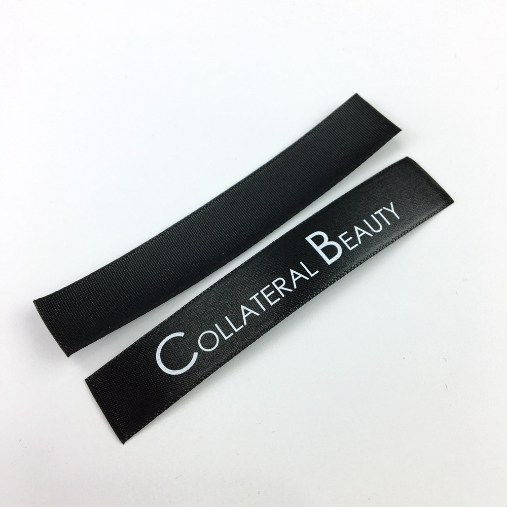 custom printed adhesive fabric labels high quality garment label satin care label for clothing