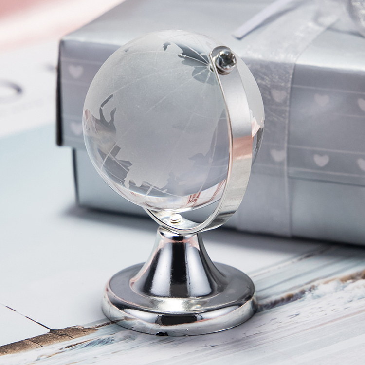 Creative home Office Decor Gifts Crystal ball Round crystal glass ball Crystal World Globe With Silver Metal Stand