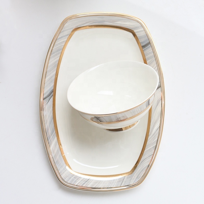 new design luxury porcelain dinner set marble fine bone china dinnerware set with gold rim