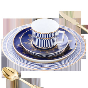 New style customized design white ceramic wholesale blue decal dinner set porcelain