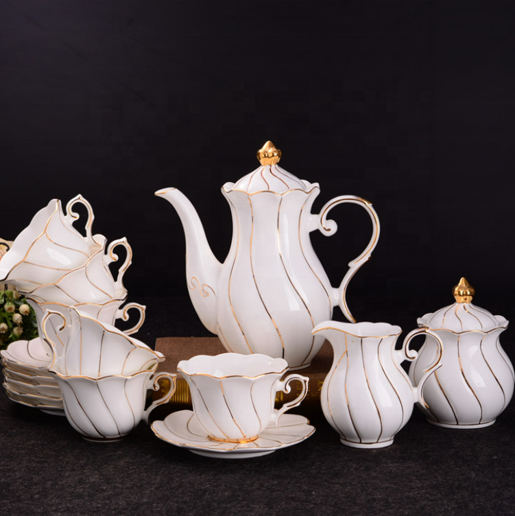 luxury ceramic fine porcelain royal  british tea cup set custom golden design bone china coffee & tea set