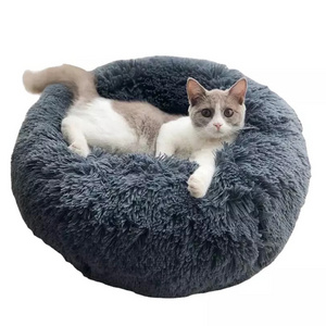 Custom Premium Anti Anxiety Sleeping Cozy Long Plush Donut Shaped Dog Bed Cat Pet Bed For Winter