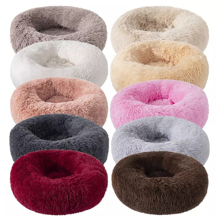 Super Soft Long Pet Plush Dog Kennel Mat Puppy Round Cushion Portable Cats Winter Warm Bed Round Cat Bed