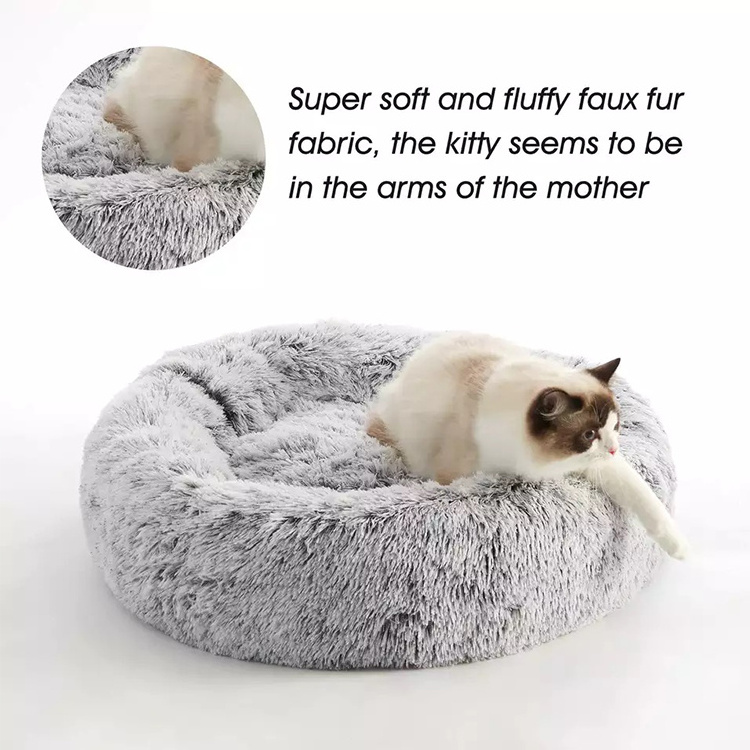 Custom Premium Anti Anxiety Sleeping Cozy Long Plush Donut Shaped Dog Bed Cat Pet Bed For Winter