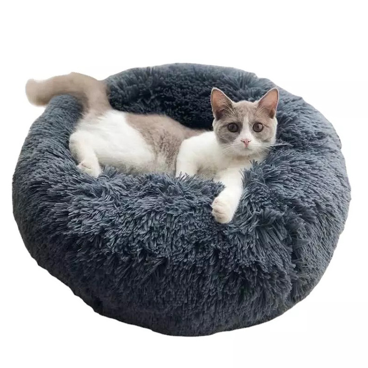 Super Soft Long Pet Plush Dog Kennel Mat Puppy Round Cushion Portable Cats Winter Warm Bed Round Cat Bed