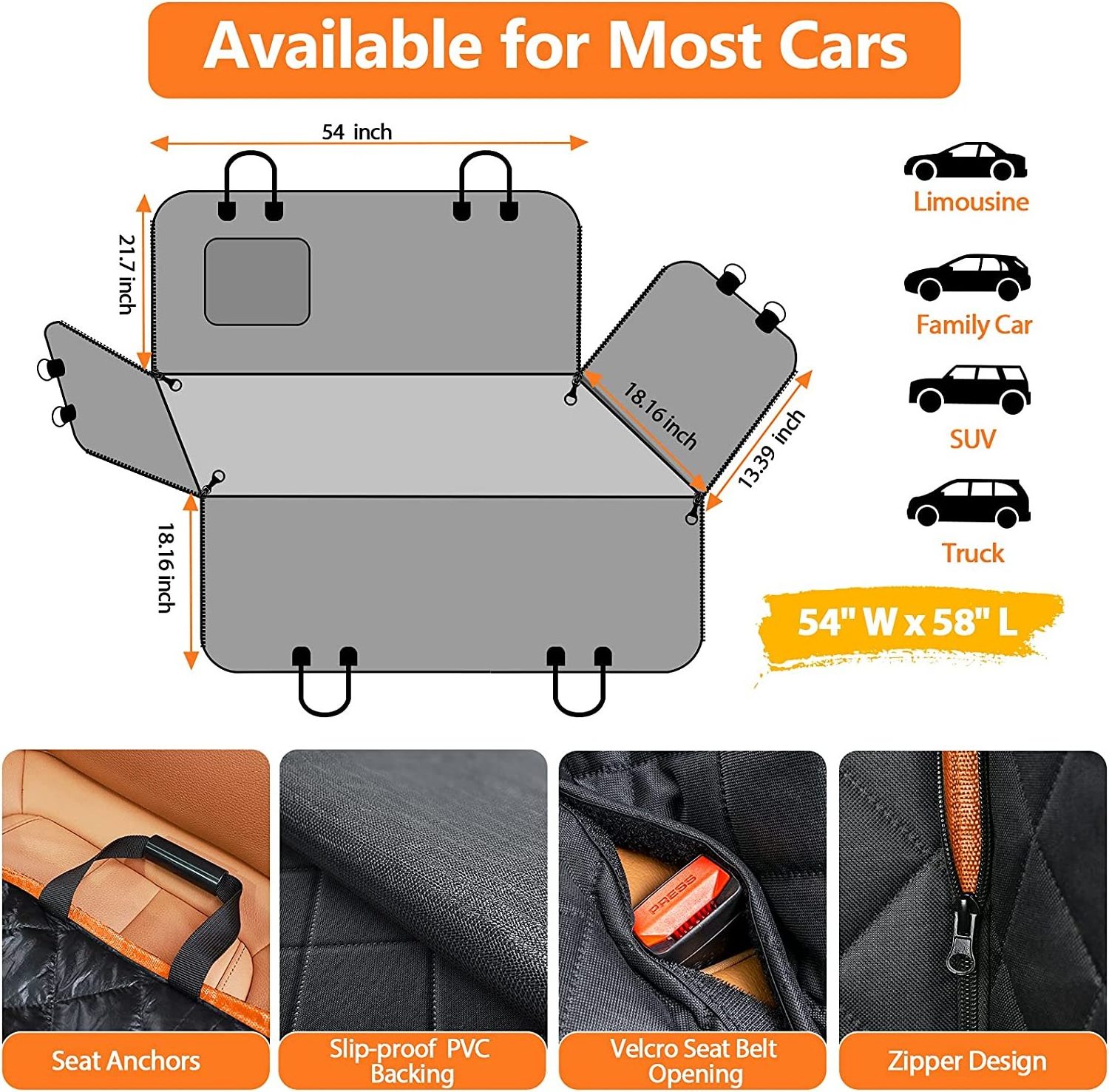 Nonslip Durable Soft Luxury Waterproof Dog pet Hammock dog Car Seat Cover For Back Seat