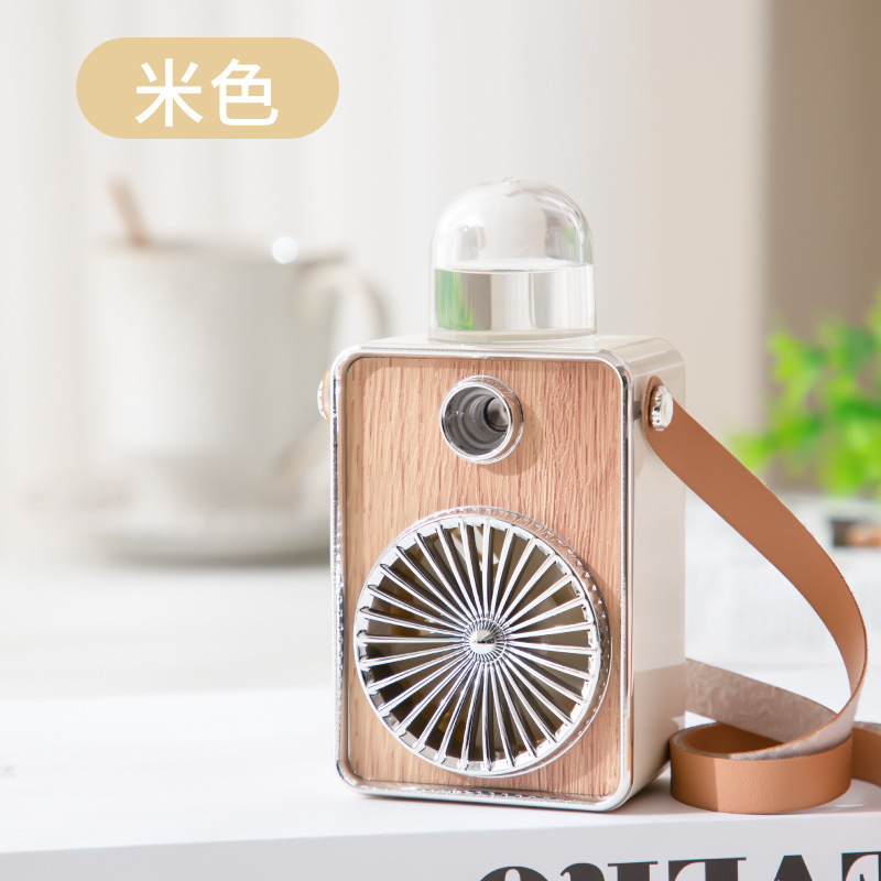 Vintage Mini LED Night Light Hand-held Fan 900mAh Rechargeable Retro Desktop Table Humidifier Mist Water Spray 5V Cooling