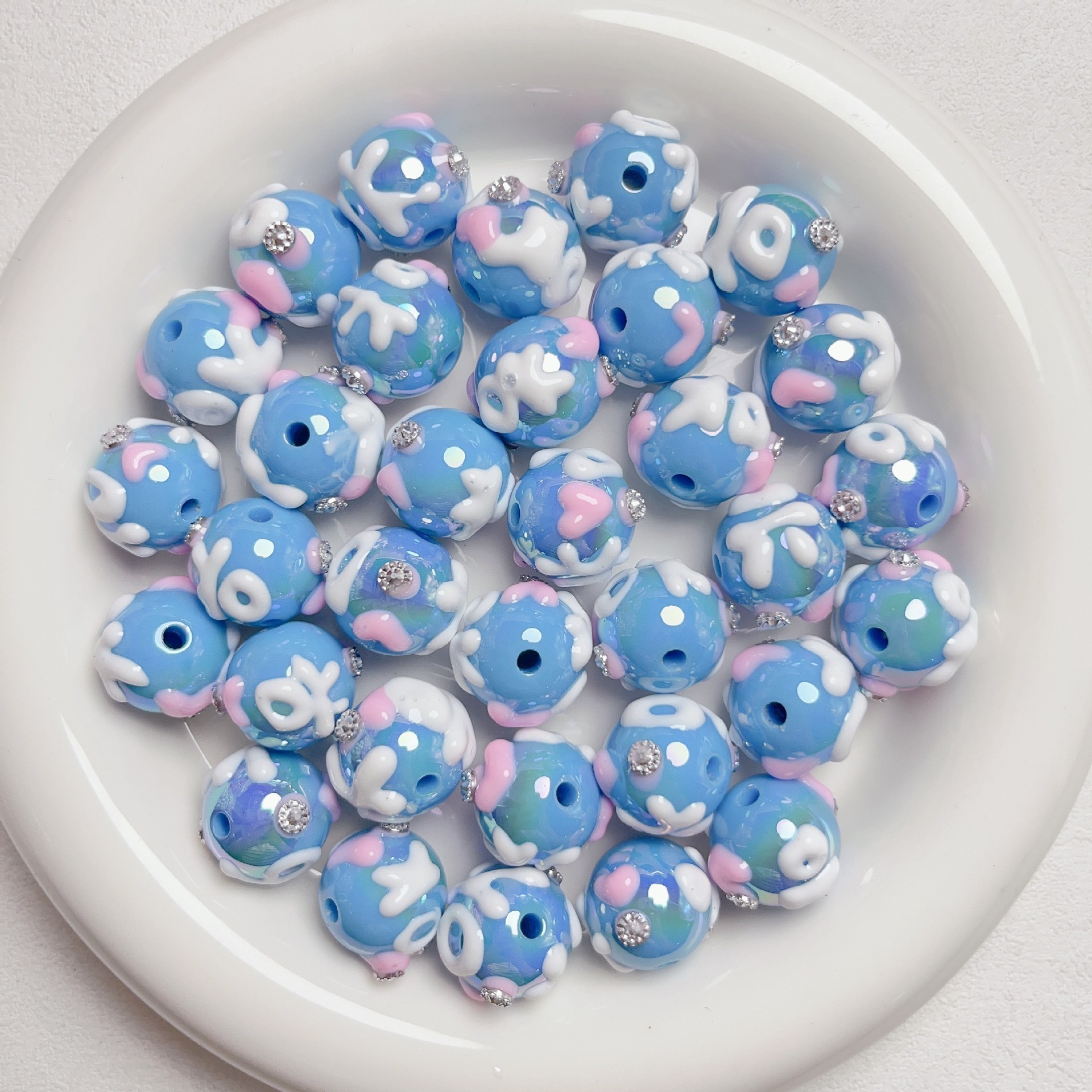 New stylish cute hand-painted flower dot beads for jewelry making diy stylish acrylic hand painted round beads