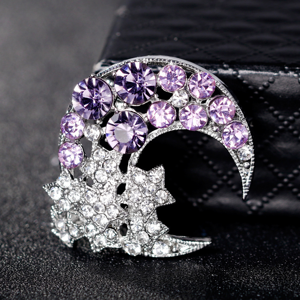 Fashion trend alloy diamond cute brouch pins brooch star moon brooch