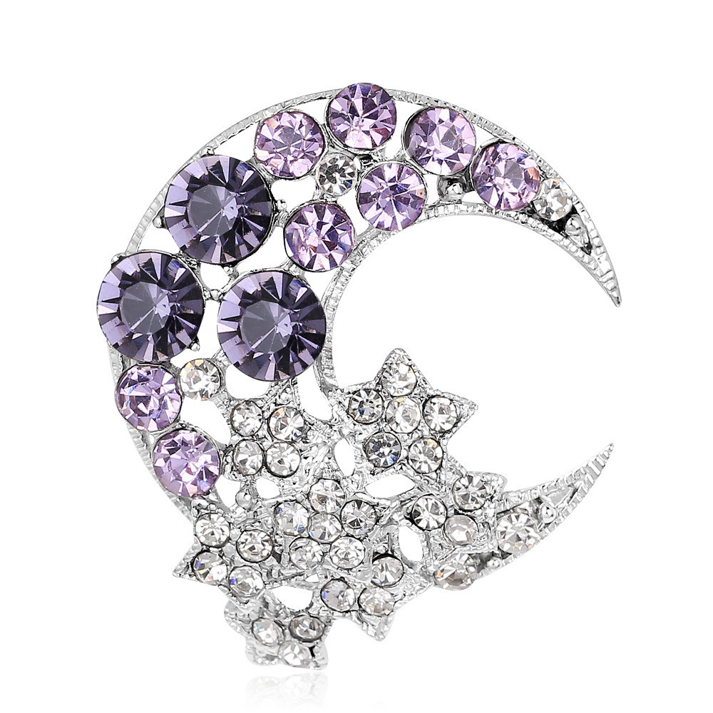 Fashion trend alloy diamond cute brouch pins brooch star moon brooch