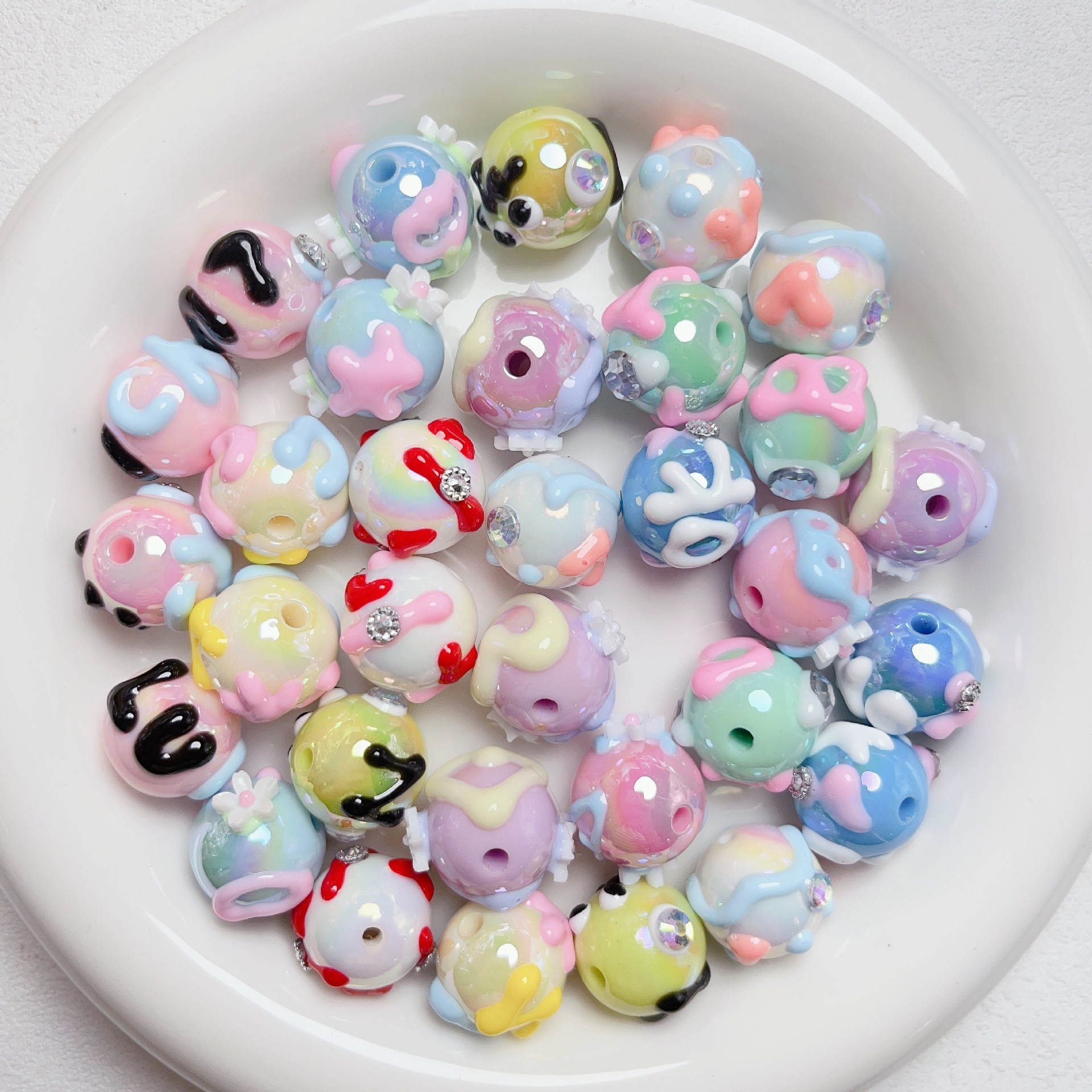 New stylish cute hand-painted flower dot beads for jewelry making diy stylish acrylic hand painted round beads