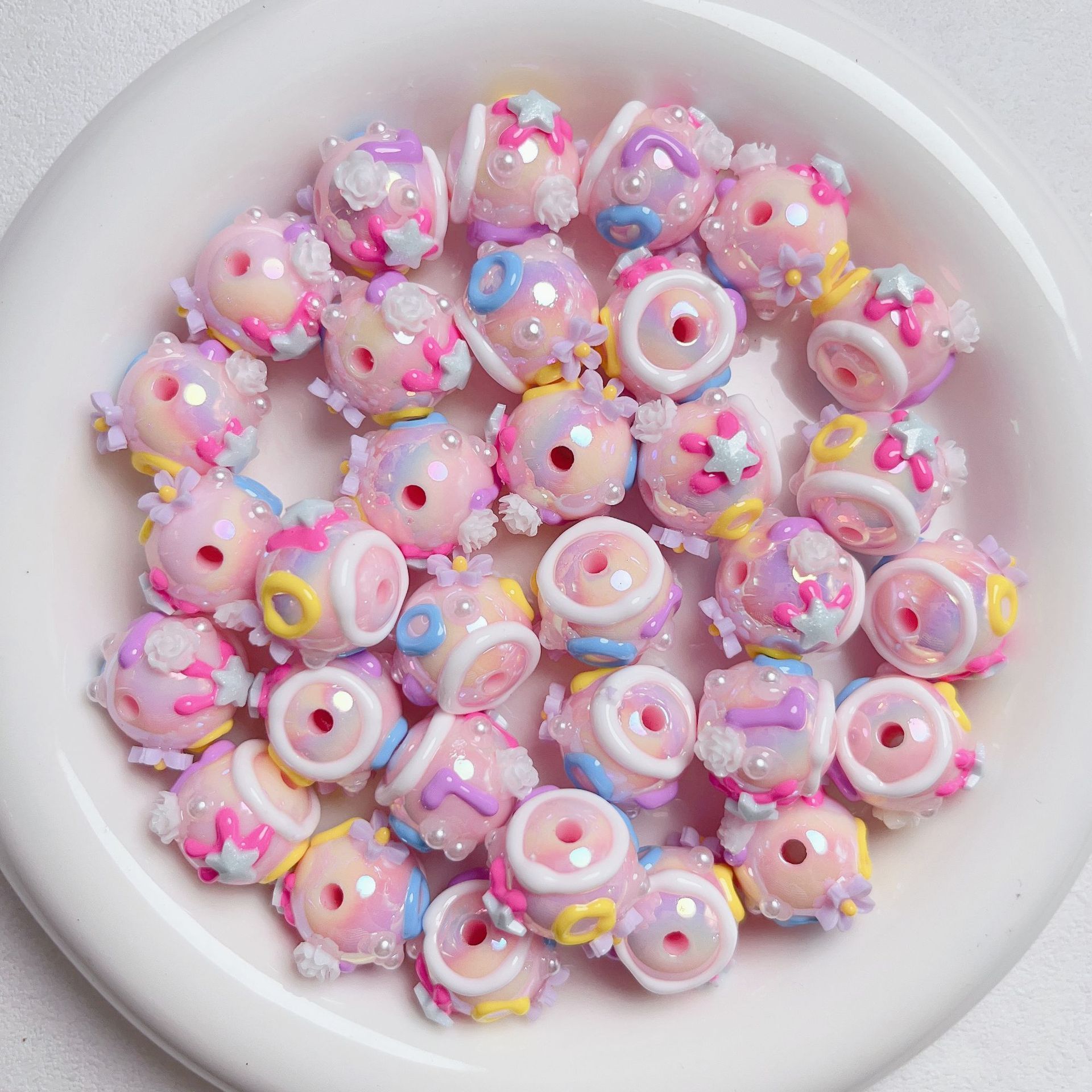 New stylish cute hand-painted flower dot beads for jewelry making diy stylish acrylic hand painted round beads