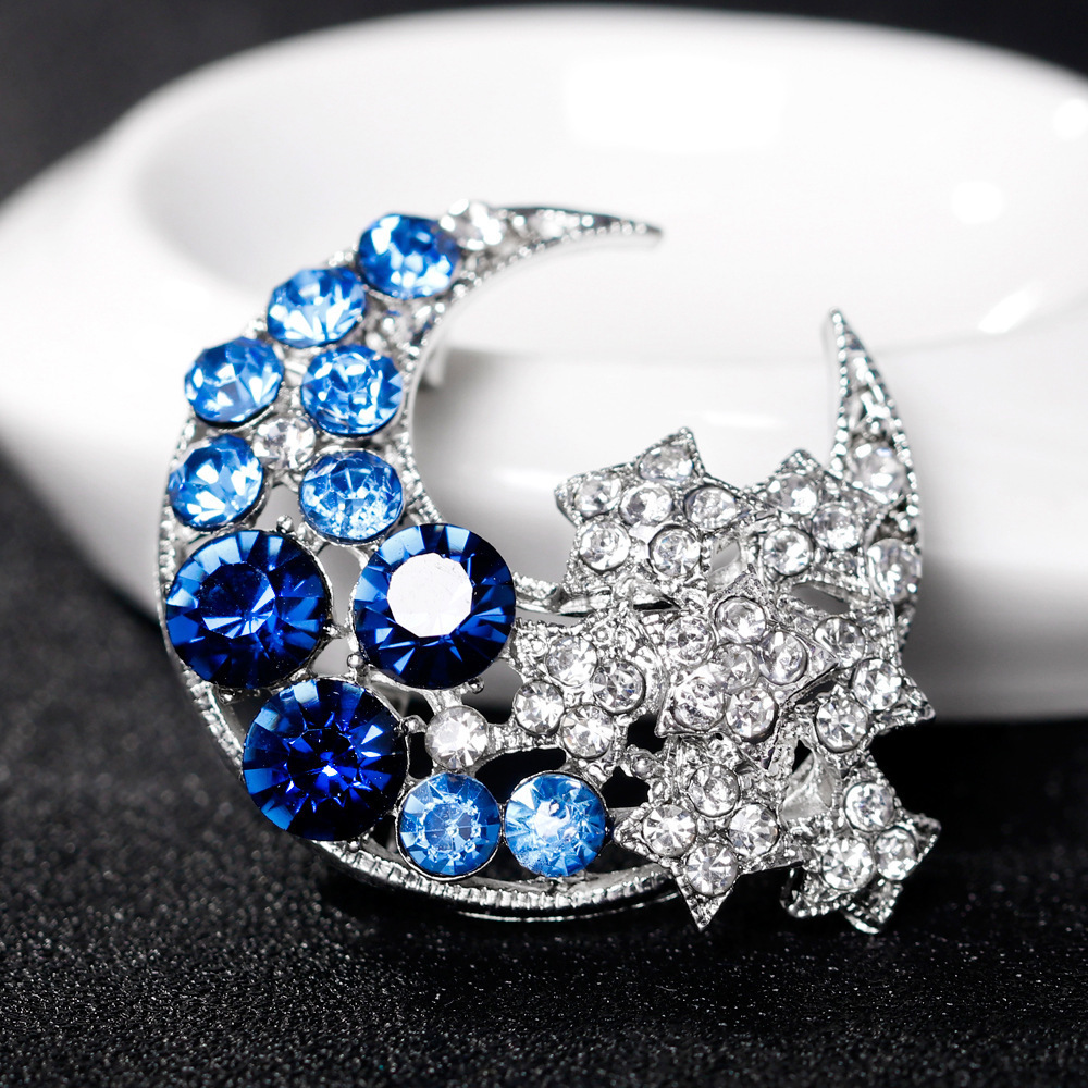 Fashion trend alloy diamond cute brouch pins brooch star moon brooch