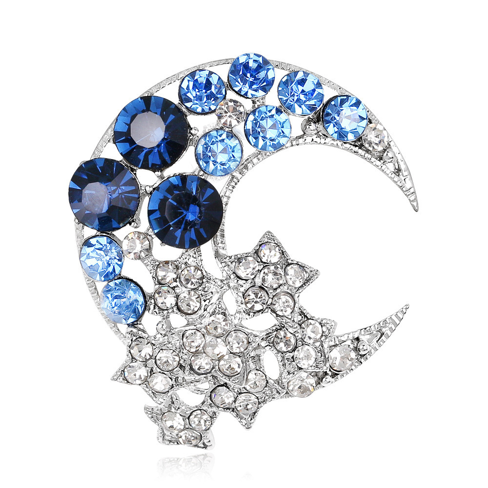 Fashion trend alloy diamond cute brouch pins brooch star moon brooch