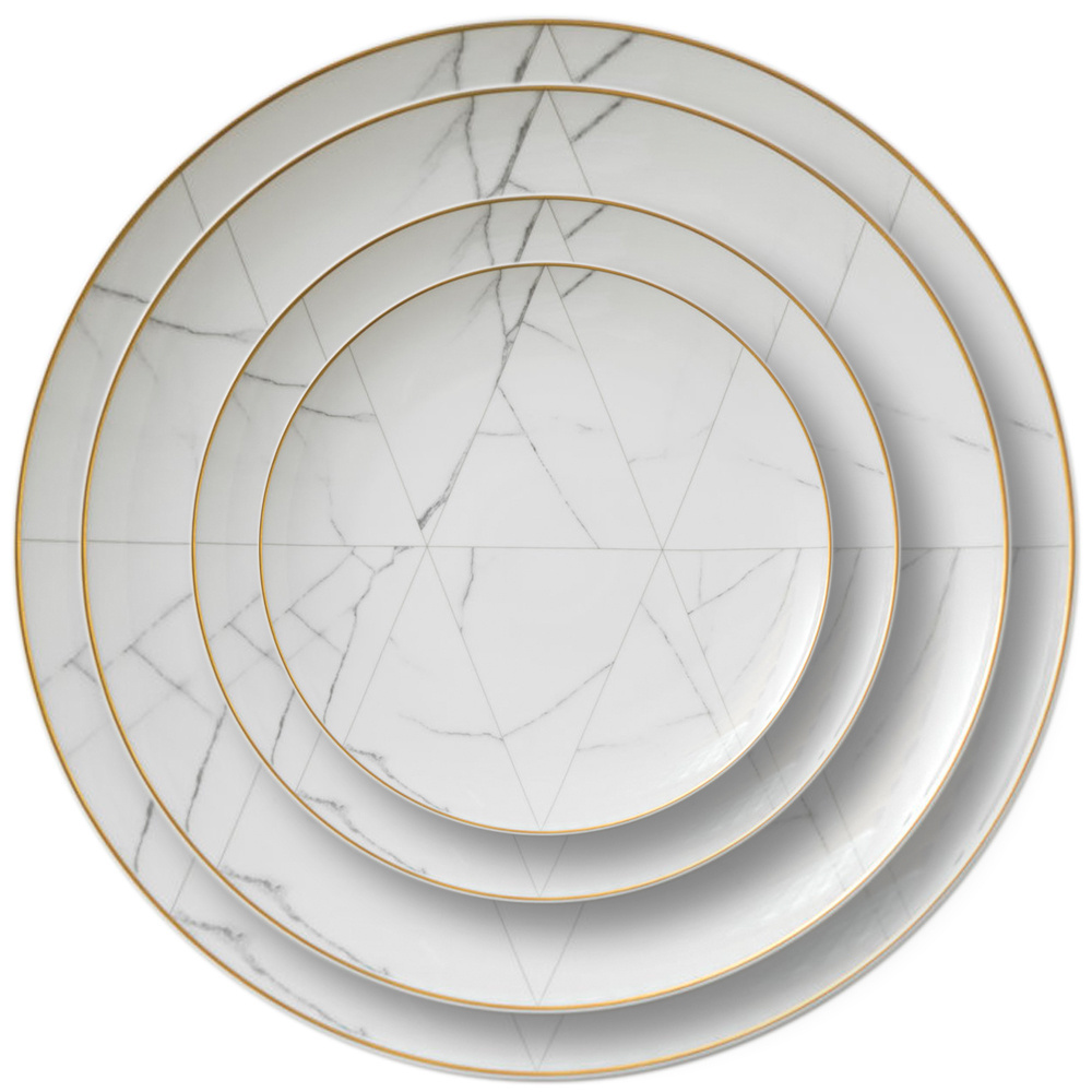 Wholesale 4pcs wedding ceramic marble plates bone china dinner set with gold rim