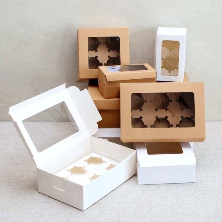 Cheaper low MOQ 2/4/6/8/12holes cupcakes pastry box packaging with PET window