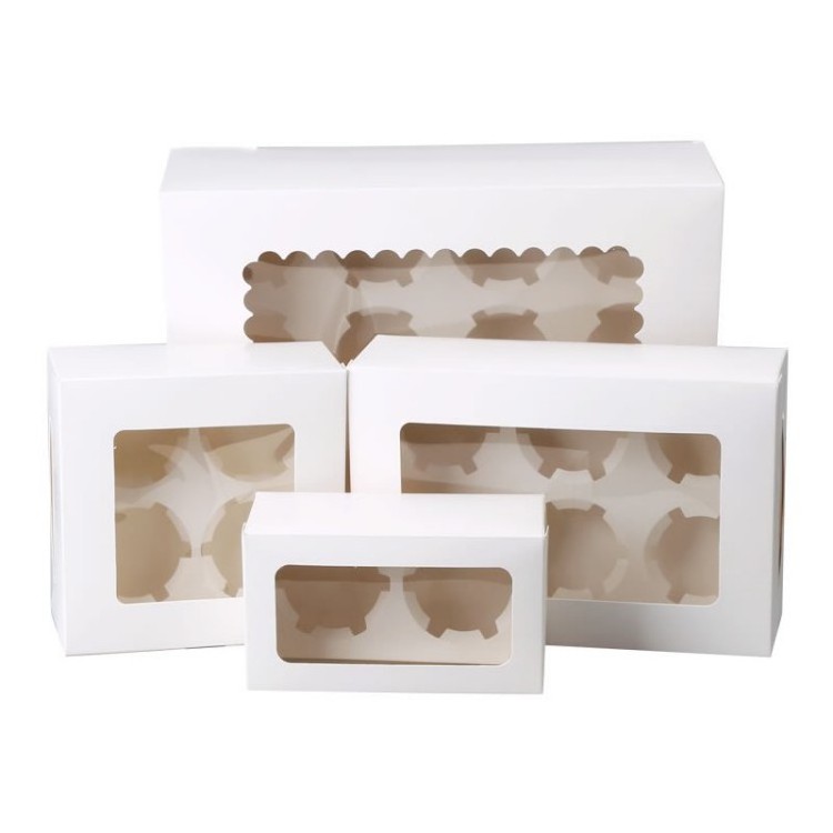 Cheaper low MOQ 2/4/6/8/12holes cupcakes pastry box packaging with PET window