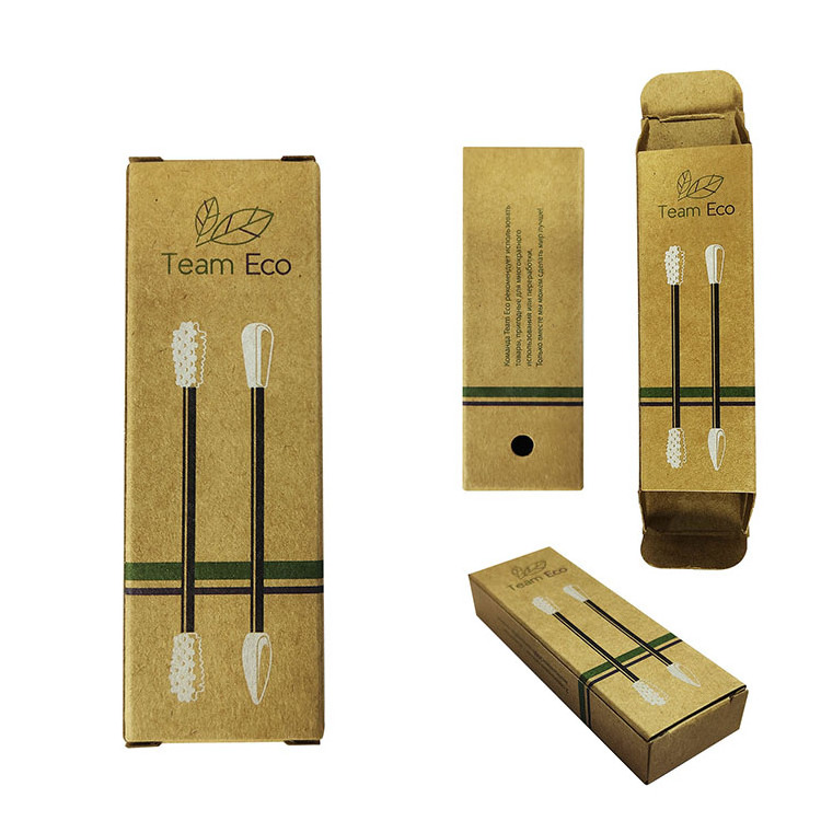 Kraft paper box customize print logo wooden chopsticks spoon fork storage packaging box with insert