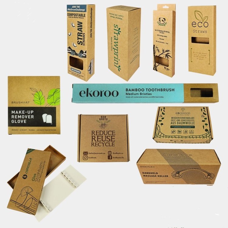 Kraft paper box customize print logo wooden chopsticks spoon fork storage packaging box with insert