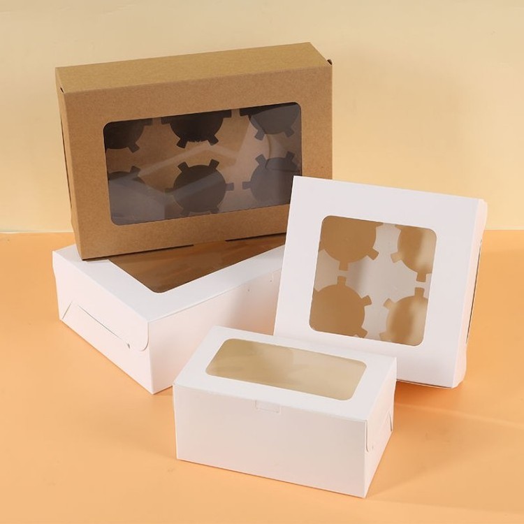 Cheaper low MOQ 2/4/6/8/12holes cupcakes pastry box packaging with PET window