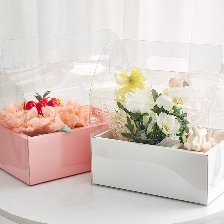 Luxury Floral Transparent Flower Cake Box PVC Wedding Valentine's Day Mother's Day Birthday Party Gift Box