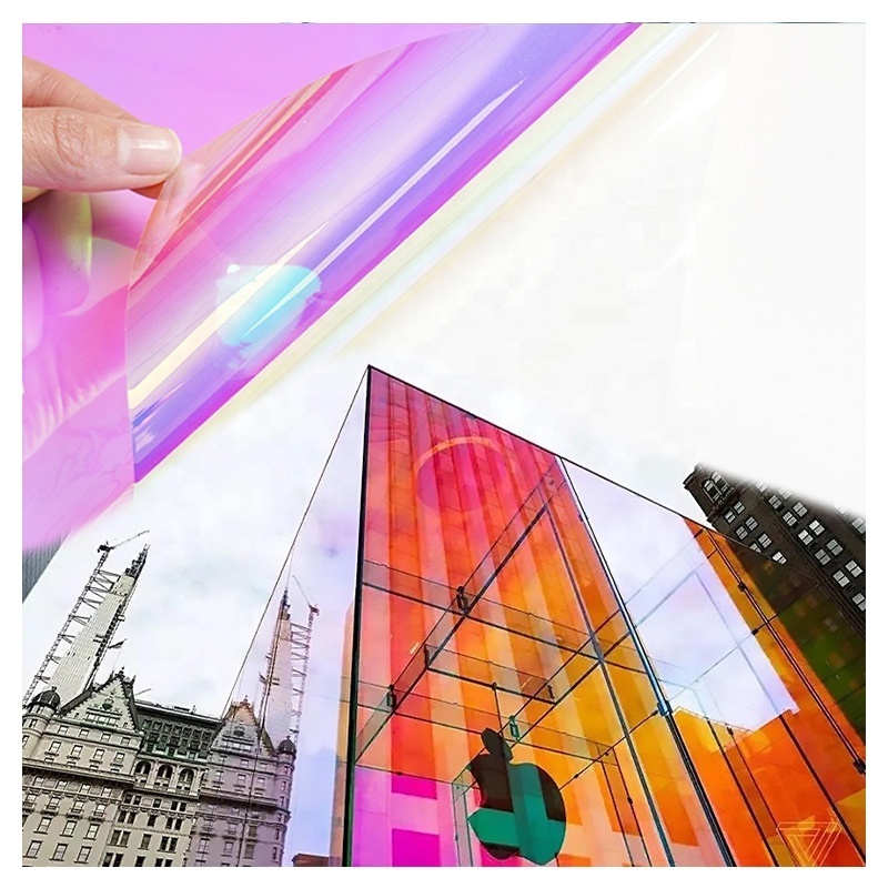 Holographic Custom Hot foil Rainbow Laser Colorful Chameleon Rainbow Red Glass Sticker Car Window Tint Dichroic Film