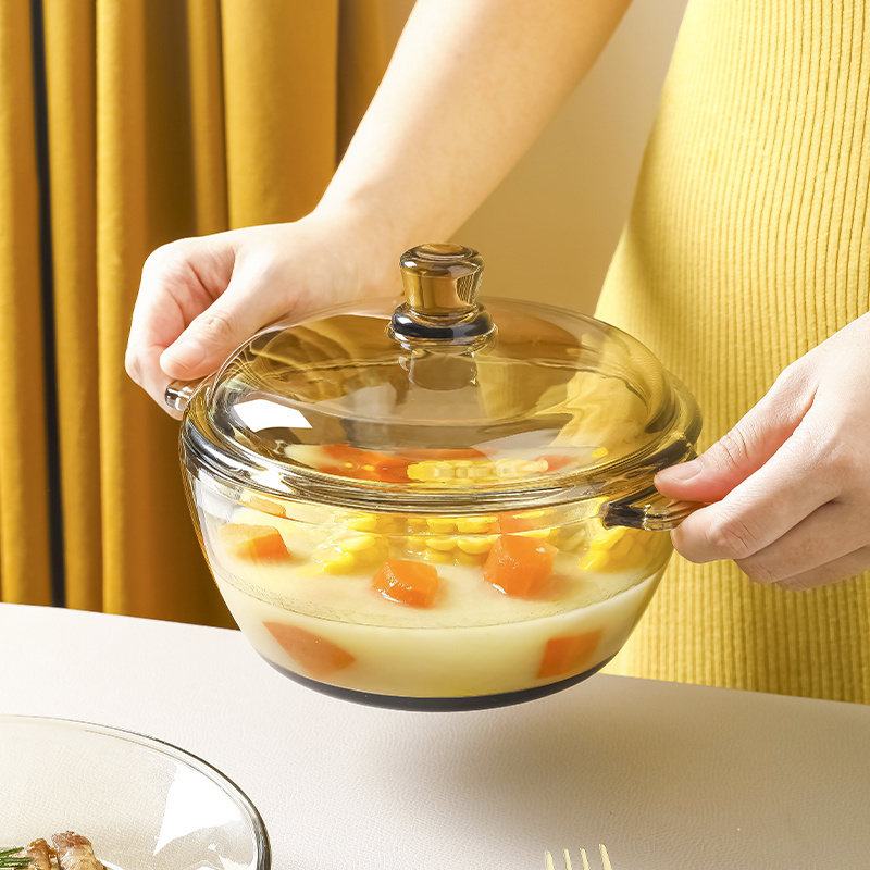 Kitchen Cookware handles Heat Prevention Glass pot and Borosilicate amber glass Cooking pot with glass lid cannot direct fire