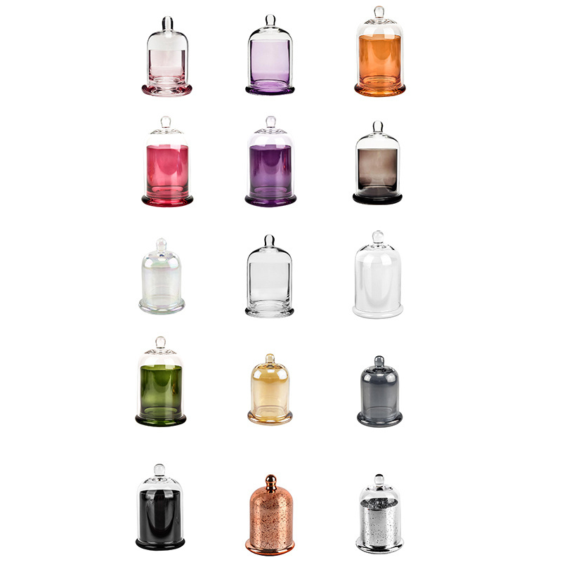 Wholesale Hand Cut Porte Bougie Fancy Empty Small Hand Blown Clear Dome Bell Cloche Glass Candle Vessels Jars